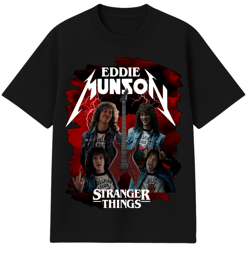 Camisa personalizada preta Eddie Munson /  Algodão 30.1 penteado
